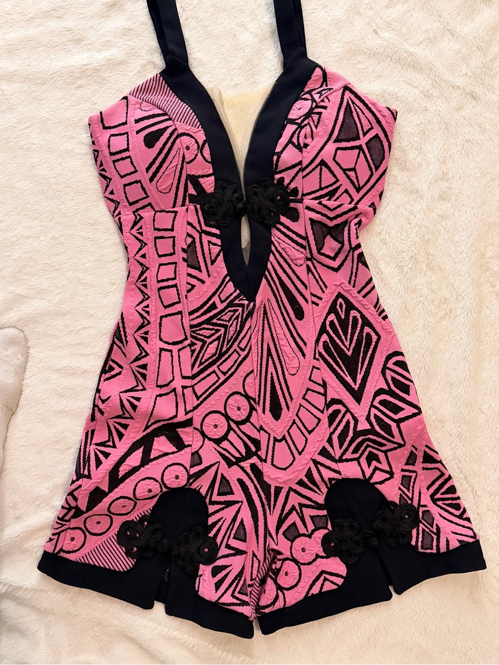 Girls Pink & Black Patterned One-Piece Dress